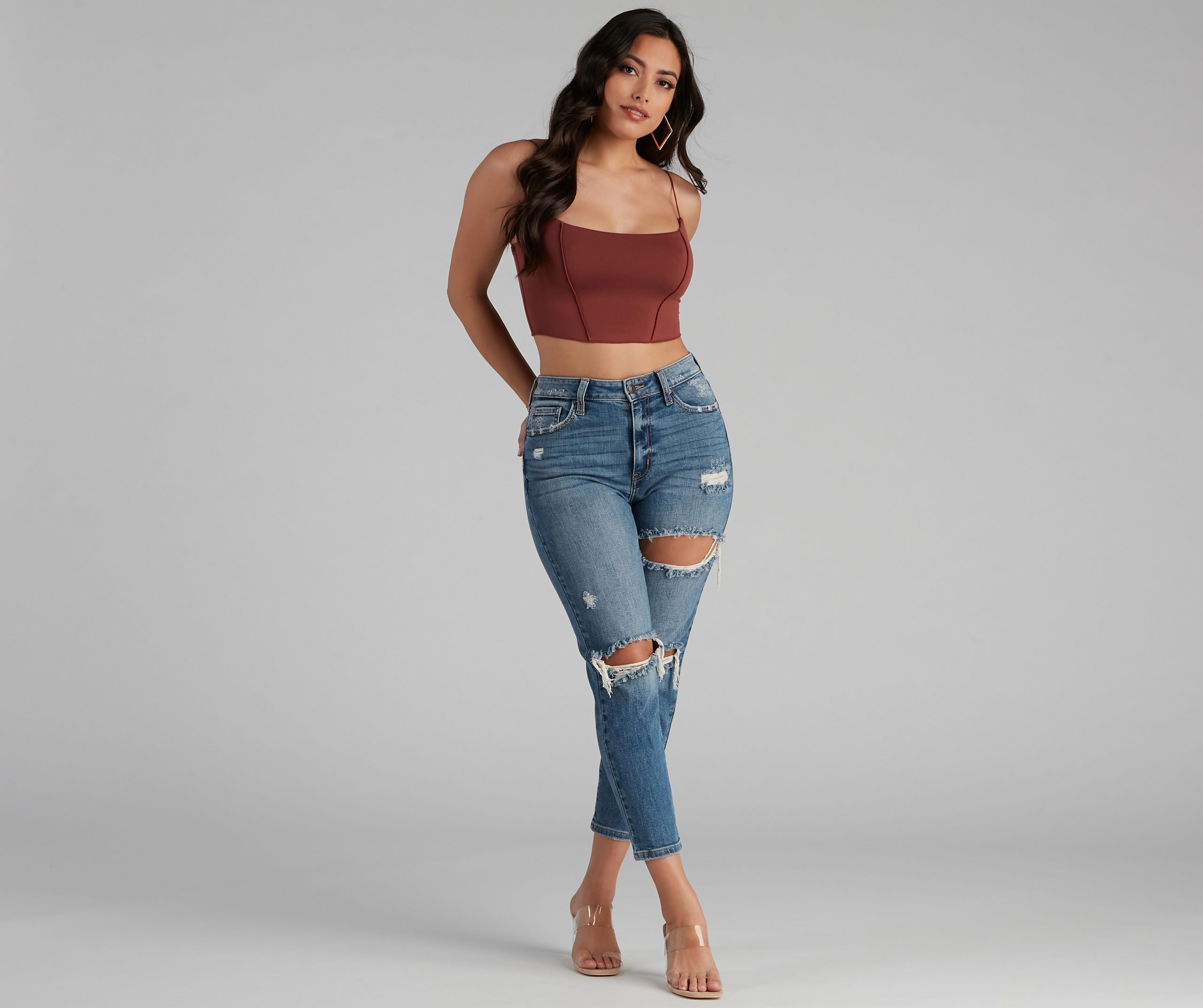 Tobi High-Rise Distressed Mom Jeans