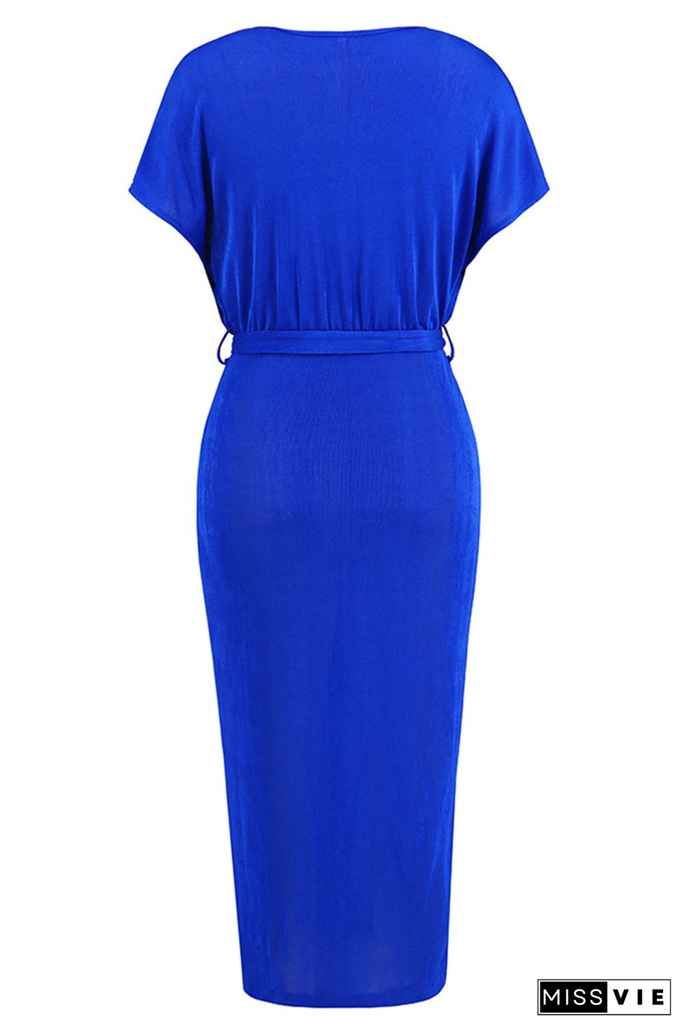 Plain V Neck Ruched Velvet Midi Dress