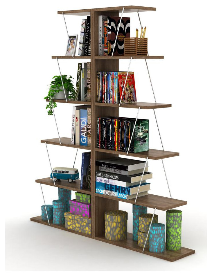 Tars Mini Modern 5 Tier Ladder Bookshelf Organizers  Narrow Bookshelf for...   Modern   Bookcases   by BisonOffice  Houzz