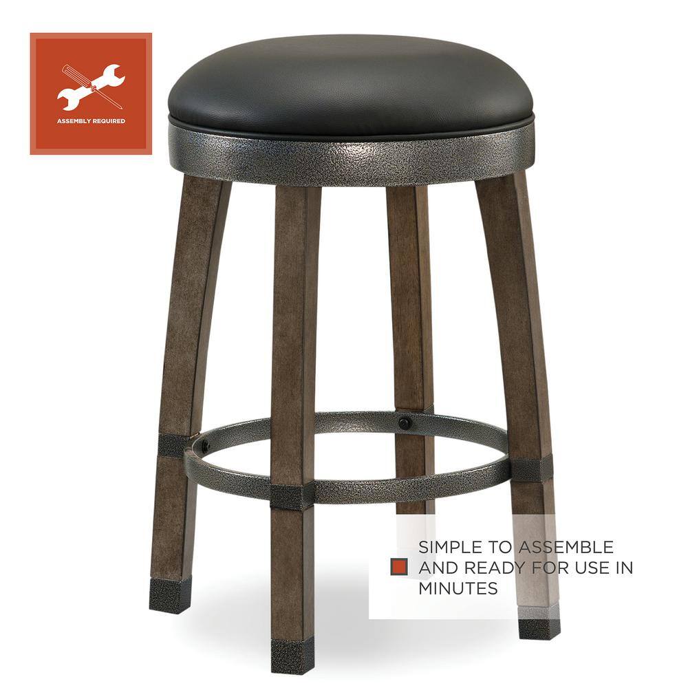 Leick Home Favorite Finds Graystone Wood Cask Stave Counter Height Stool with Black Faux Leather Seat (Pack of 2) 10118GSBL