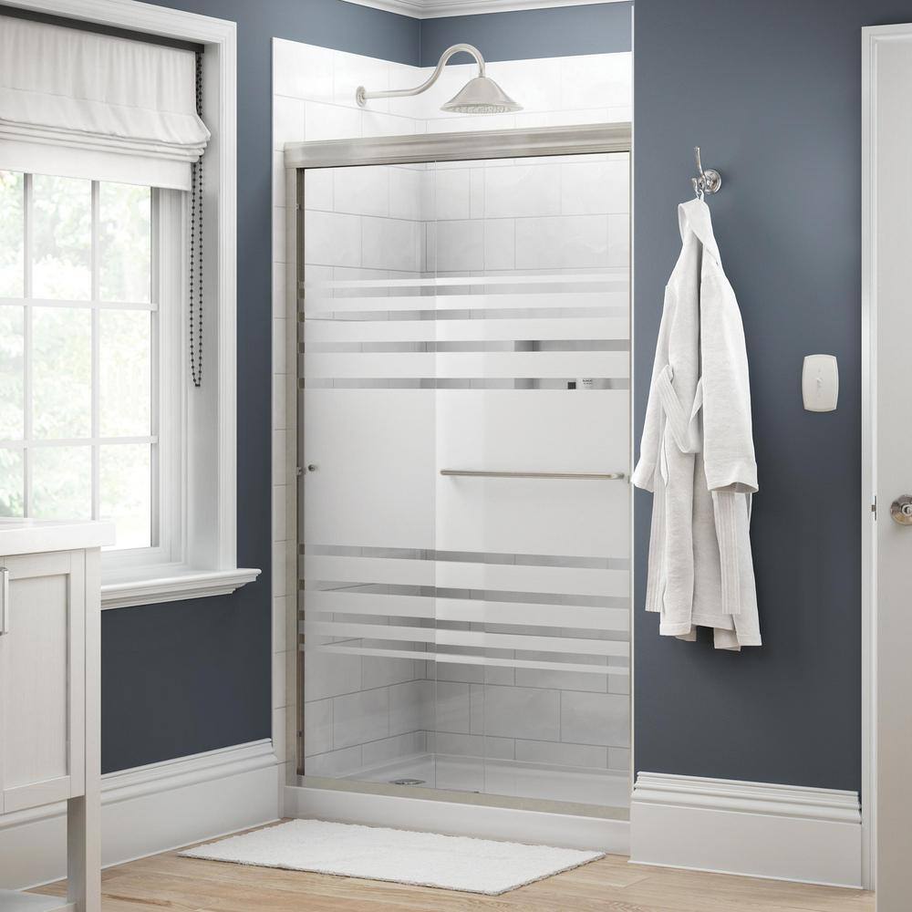 Delta Simplicity 48 in. x 70 in. Semi-Frameless Traditional Sliding Shower Door in Nickel with Transition Glass 2422132