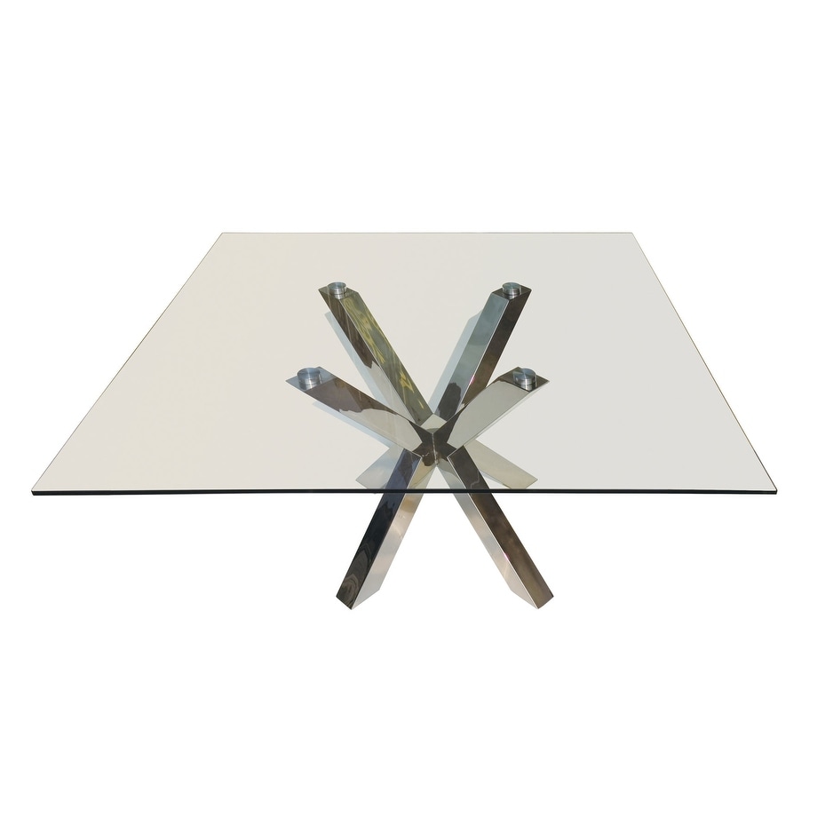 Clear Glass Top Dining Table with X Cross Medal Base