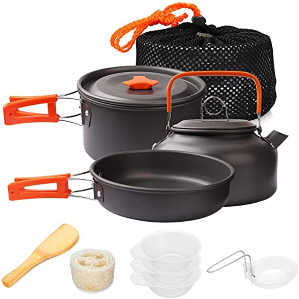 Gutsdoor Camping Cookware Set Campfire Utensils Non-Stick Cooking Equipment Lightweight Stackable Pot Pan Bowls