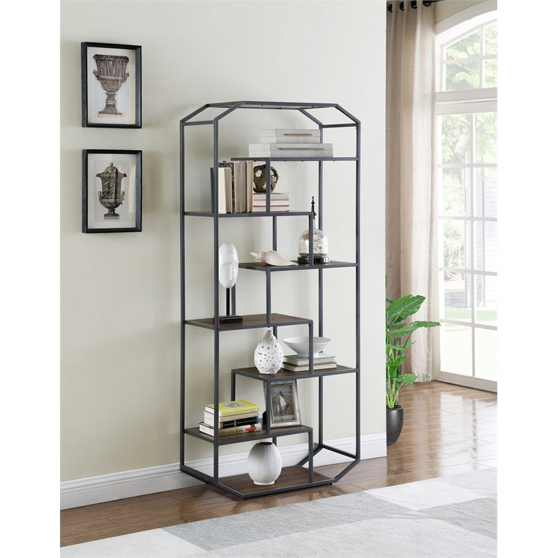 Coaster Leland 7 Shelf Farmhouse Wood Bookcase with Scratch Resistant in Brown   Industrial   Bookcases   by Homesquare  Houzz