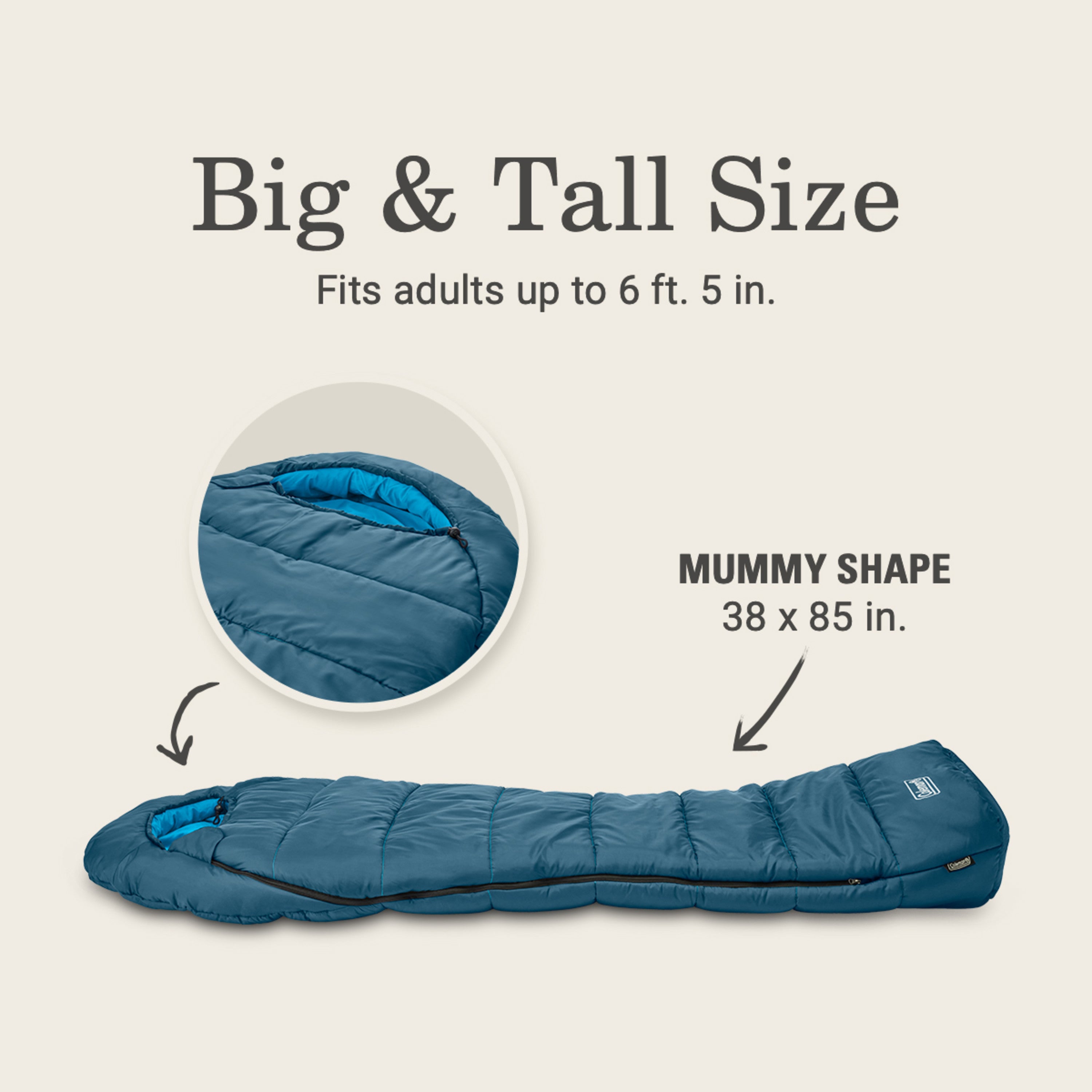 Coleman Tidelands 30° Big & Tall Mummy Insulated Sleeping Bag, Blue