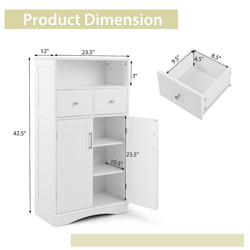 2 Doors Freeestanding Bathroom Floor Cabinet With 2 Drawers And Adjustable Shelves