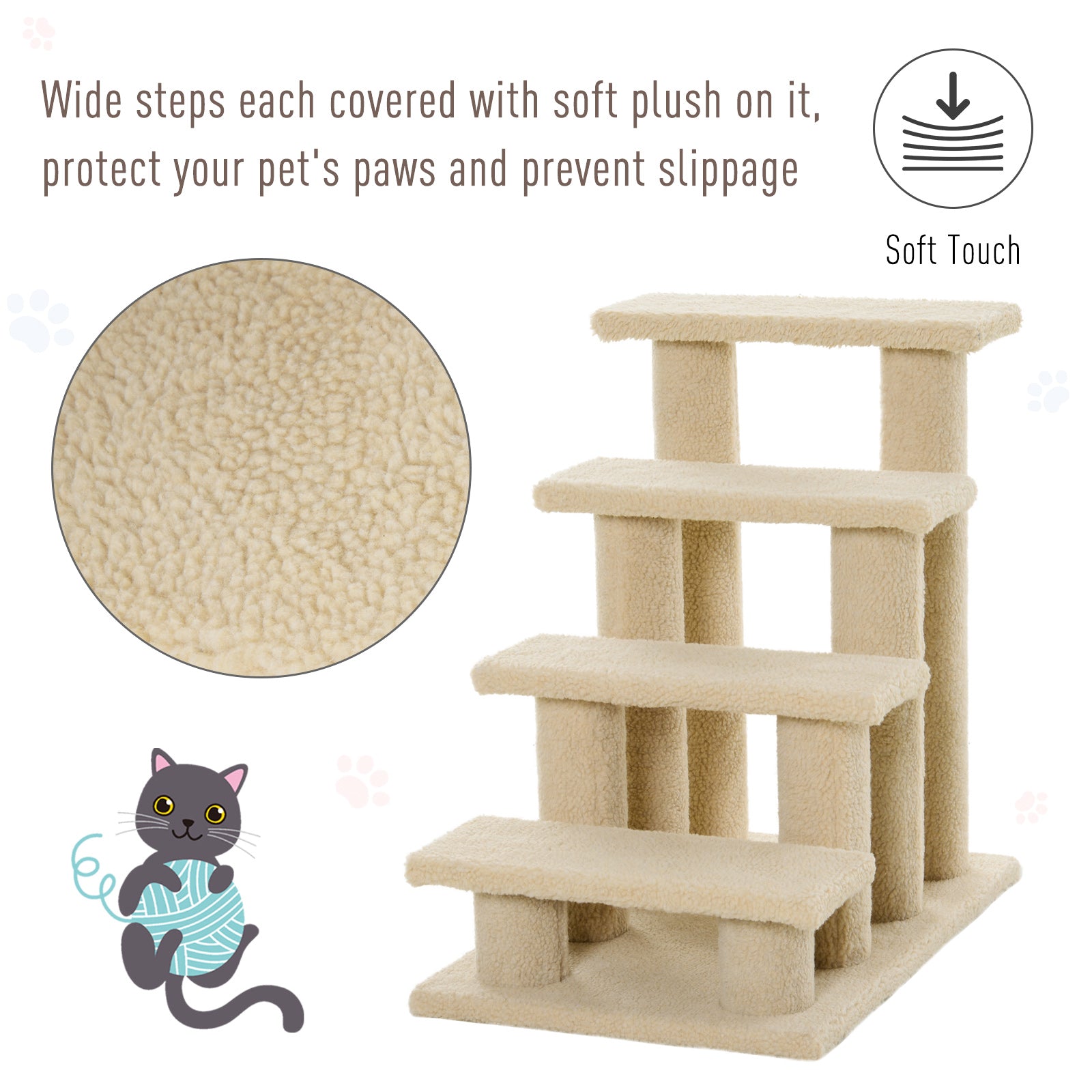 24'' Cat Tree 4-Step Stairway Perch Scratcher Pet Steps Stairs Dog Ramp Ladder