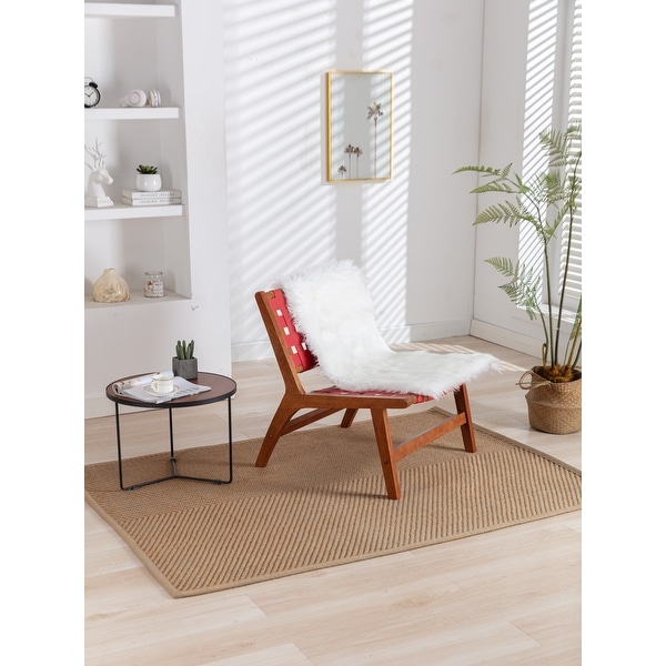 Solid Wood Frame Chair With White Wool Carpet