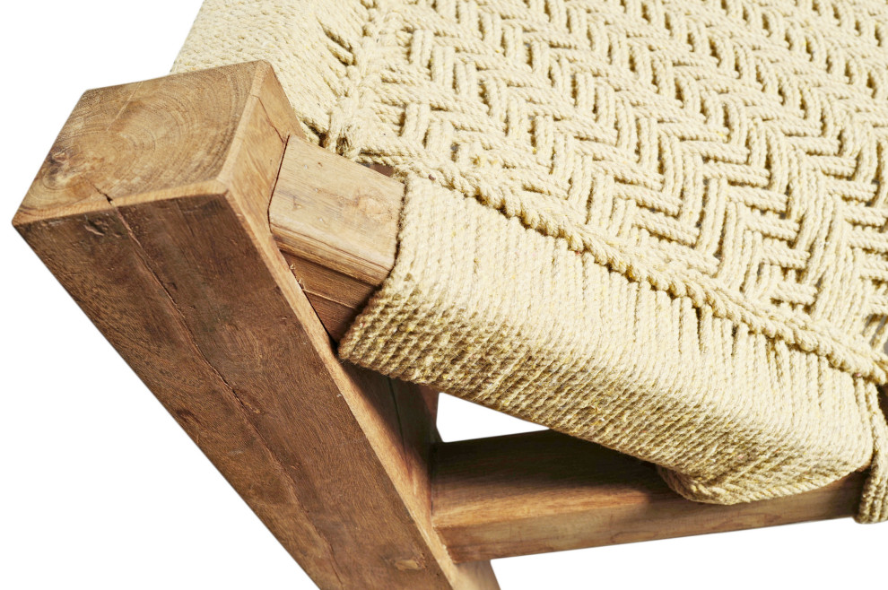 Teak and Rope Chaise Lounge Cot   Beach Style   Indoor Chaise Lounge Chairs   by Design Mix Furniture  Houzz