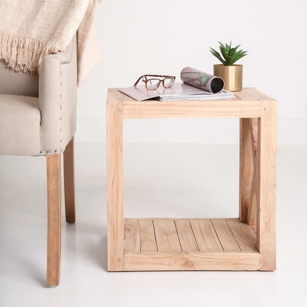 Unfinished Mindi Wood Open Cube Accent Table