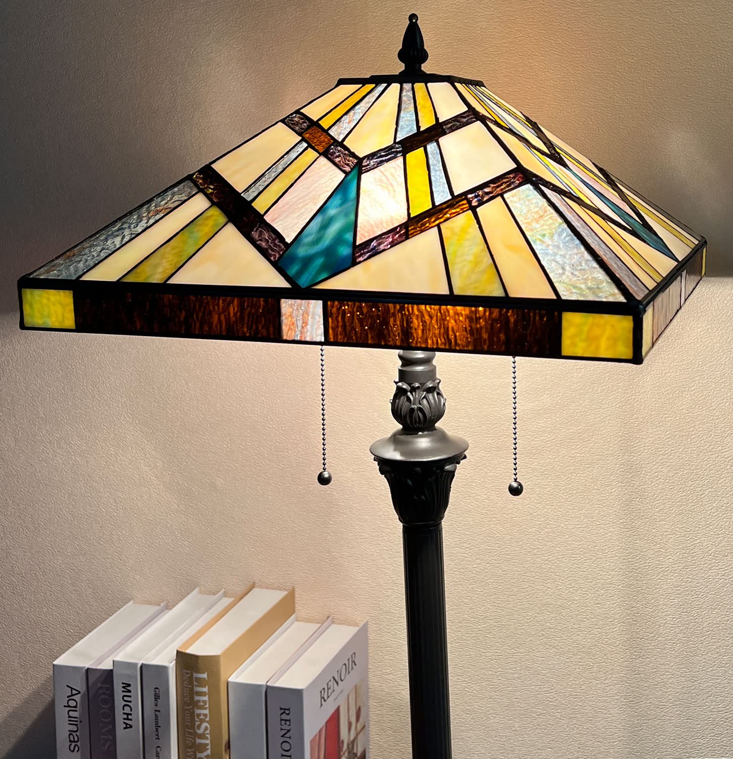 Tiffany Floor Lamp, 65” Tall Mission Style Stained Glass Standing Floor Lamp