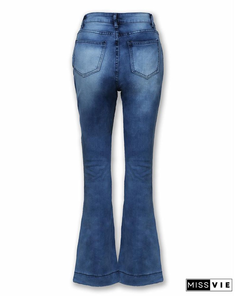 Solid High Waist Bell-Bottom Jeans P15145