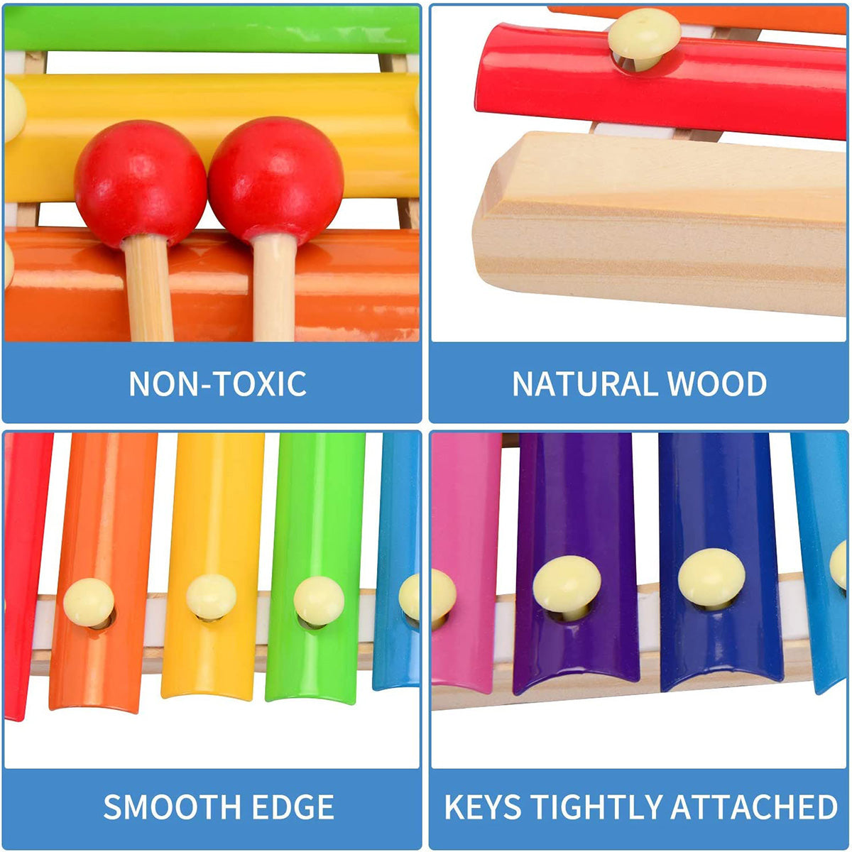 Wooden Xylophone Children's Musical Instruments Toy，Wooden 8 Keys Hand Knock with Mallets Preschool Educational Toys，Great Gift for Kids Girls and Boys Toddlers Ages 3+