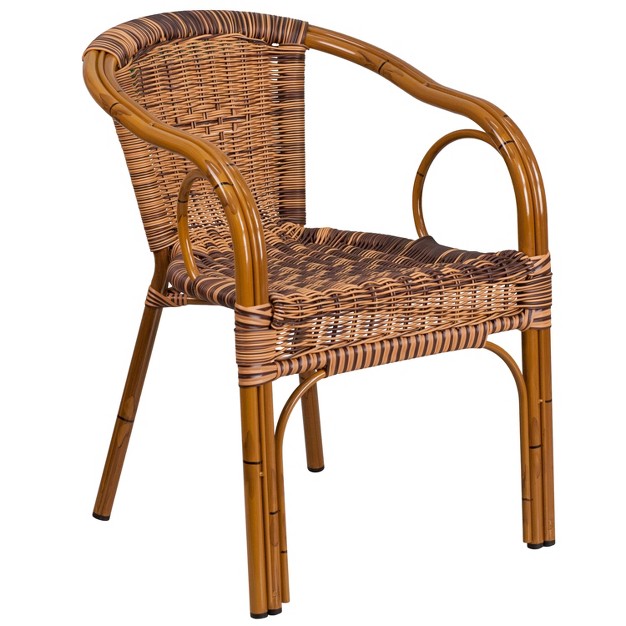 Flash Furniture Cadiz Series Rattan Restaurant Patio Chair With Bamboo aluminum Frame