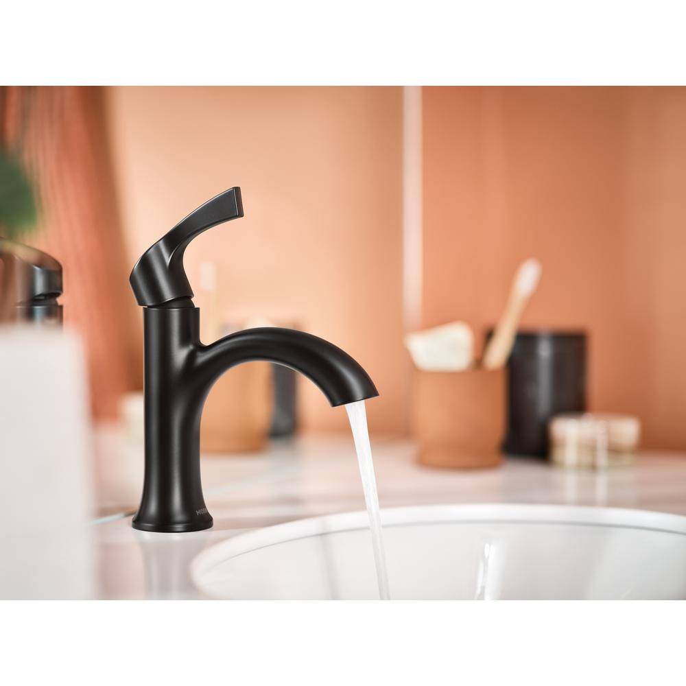 MOEN Korek Single Hole Single-Handle Bathroom Faucet with Drain Kit Included in Matte Black 84466BL