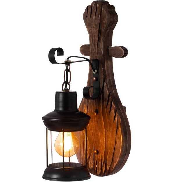 Quickway Imports Unique Vintage Wooden Wall Sconce Industrial Style Lighting Rustic Wall Lighting Unique Shape Vintage Light Fixture Wooden Wall Light Retro Style Fixture