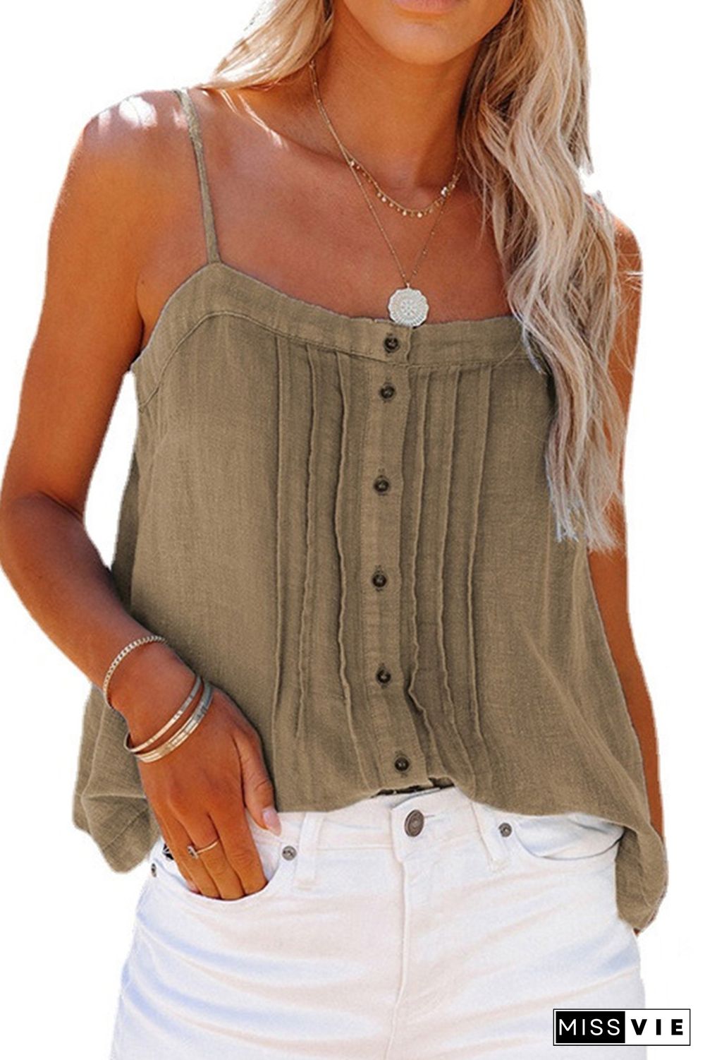 Plain Denim Spaghetti Button Cami Top