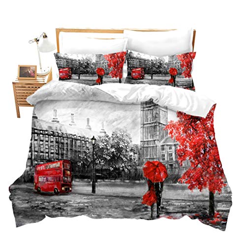 Duvet Cover Set Soft London Themed Comforter Cover Set 3 Pieces