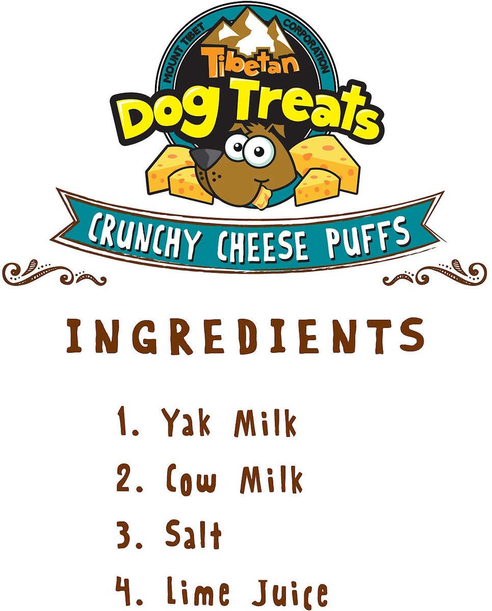 Tibetan Dog Treats Crunchy Cheese Puffs Grain-Free Dog Treats， 3.5-oz pouch