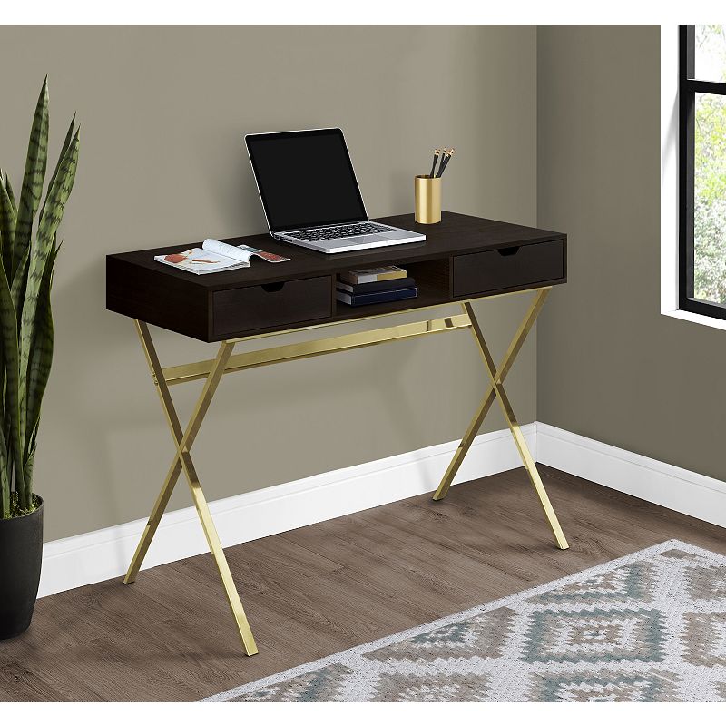 47.25 Coffee Brown and Gold Contemporary Rectangular Computer Desk