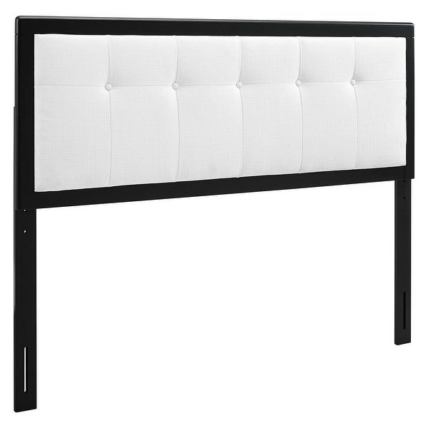 Marlin Traditional White Fabric Button Tufted King Size Black Wooden Headboard - - 32157991