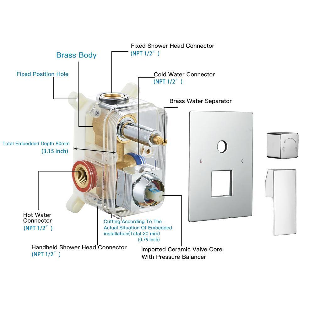 FORCLOVER 2-Spray Patterns with 2.5 GPM 16 in. Wall Mount Dual Shower Heads Square High Pressure Spot in Chrome (Valve Included) FRIMFYTS2CH