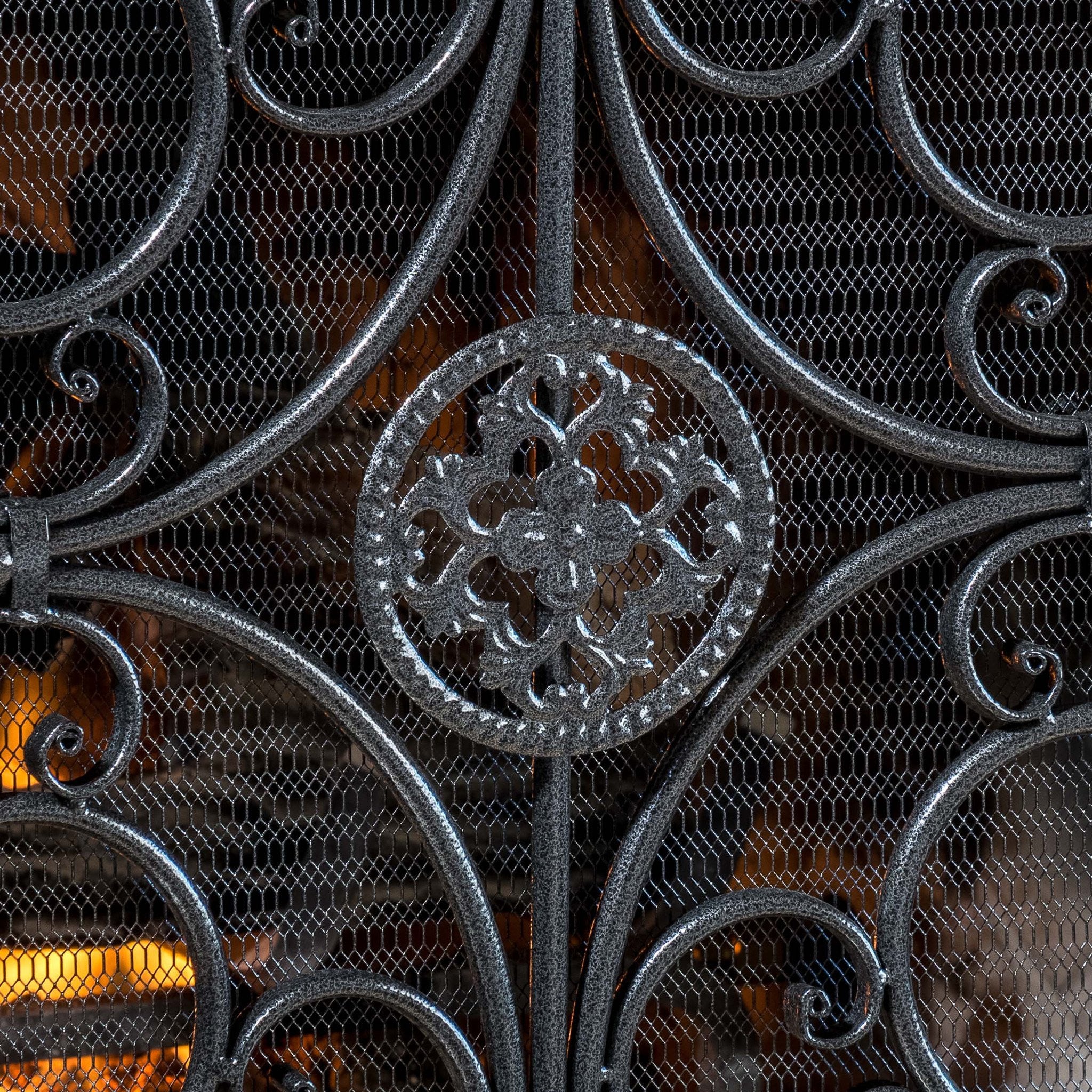 Darcie Black Brushed Silver Finish Wrought Iron Fireplace Screen