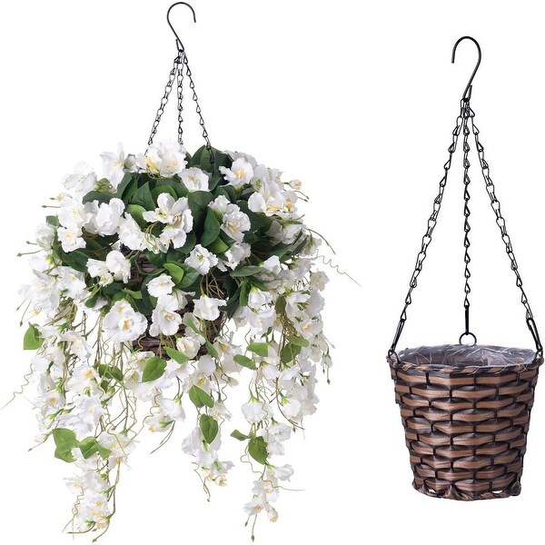 Artificial Faux Hanging Flowers Plants Baskets for Spring Outdoor Outside Decoration，Fake White Silk Long Stems Vines Hibiscus