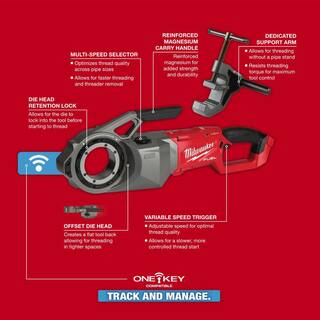 MW M18 FUEL ONE-KEY Cordless Brushless Pipe Threader Kit with M18 Fuel Compact Bandsaw Tool 2874-22HD-2829-20