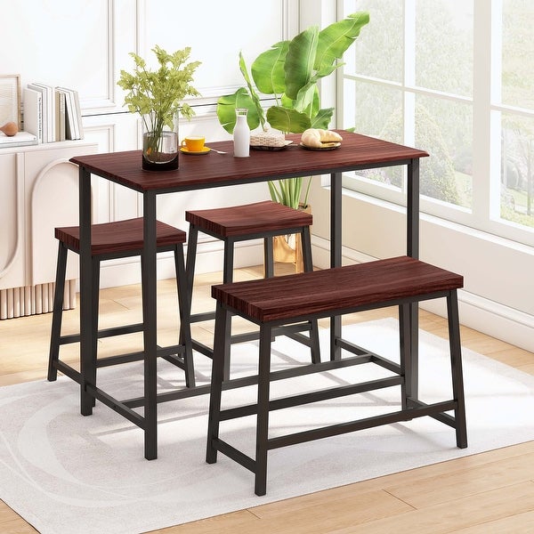 4-Piece Dining Table Set with 2 Stools+1 Bench