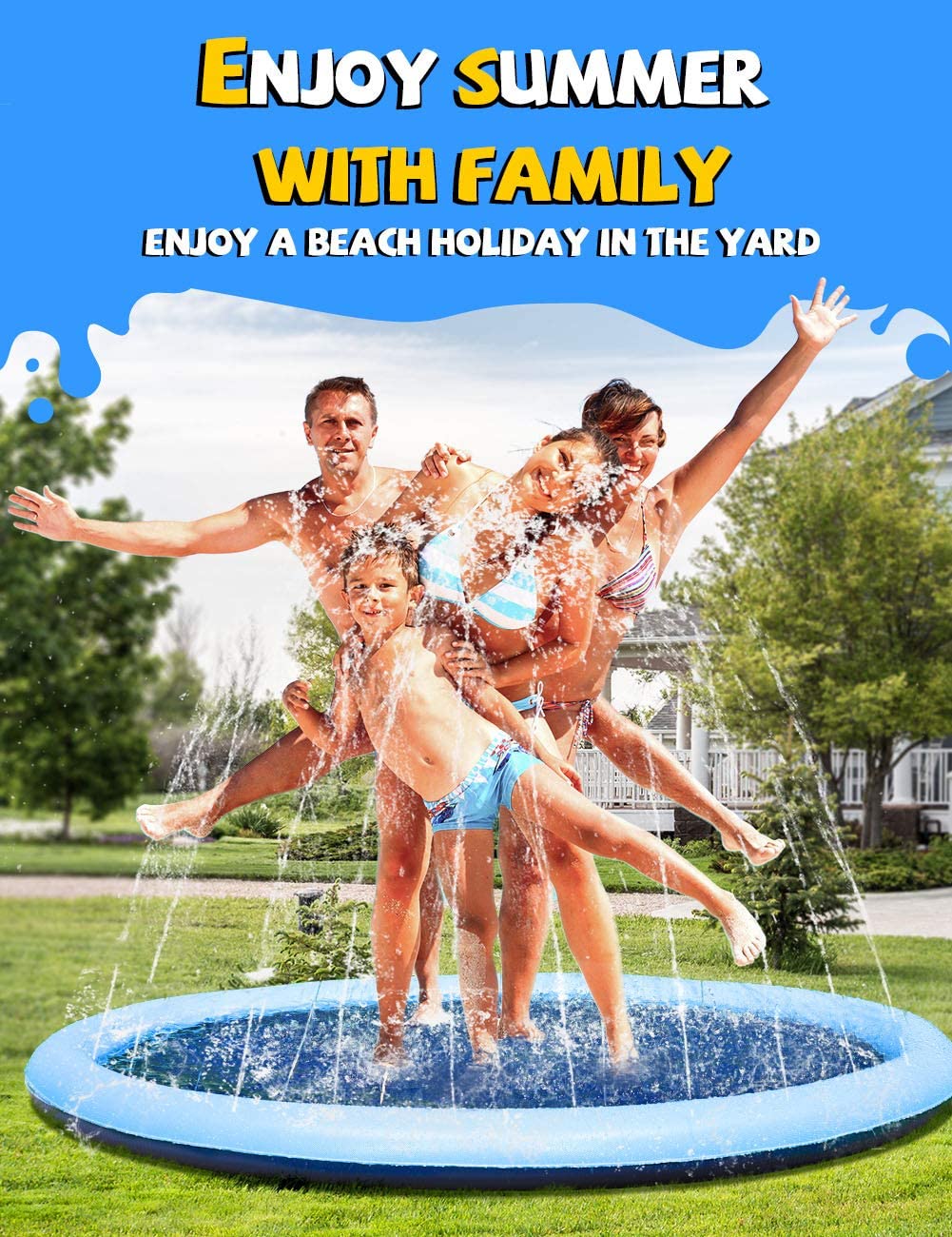 VISTOP Non-Slip Splash Pad for Kids and Dog， Thicken Sprinkler Pool Summer Outdoor Water Toys - Fun Backyard Fountain Play Mat for Baby Girls Boys Children or Pet Dog (67)