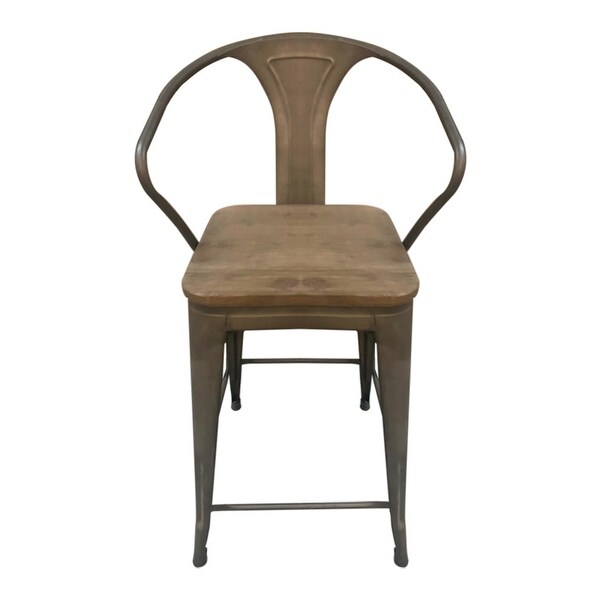 Metal Stool With Arm Walnut Wood Seat (Set of 3)