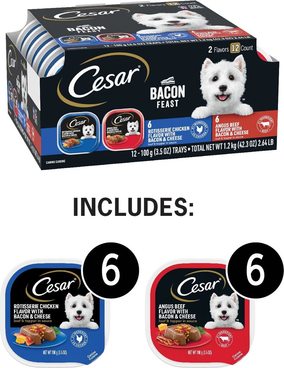 Cesar Bacon Feast Loaf and Topper Multipack Wet Dog Food Trays