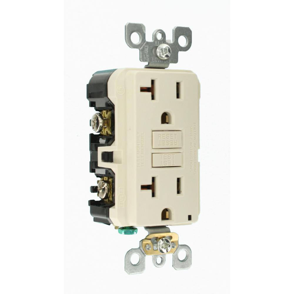 Leviton 20 Amp Self-Test SmartlockPro Slim Duplex GFCI Outlet Light Almond R96-GFNT2-0KT