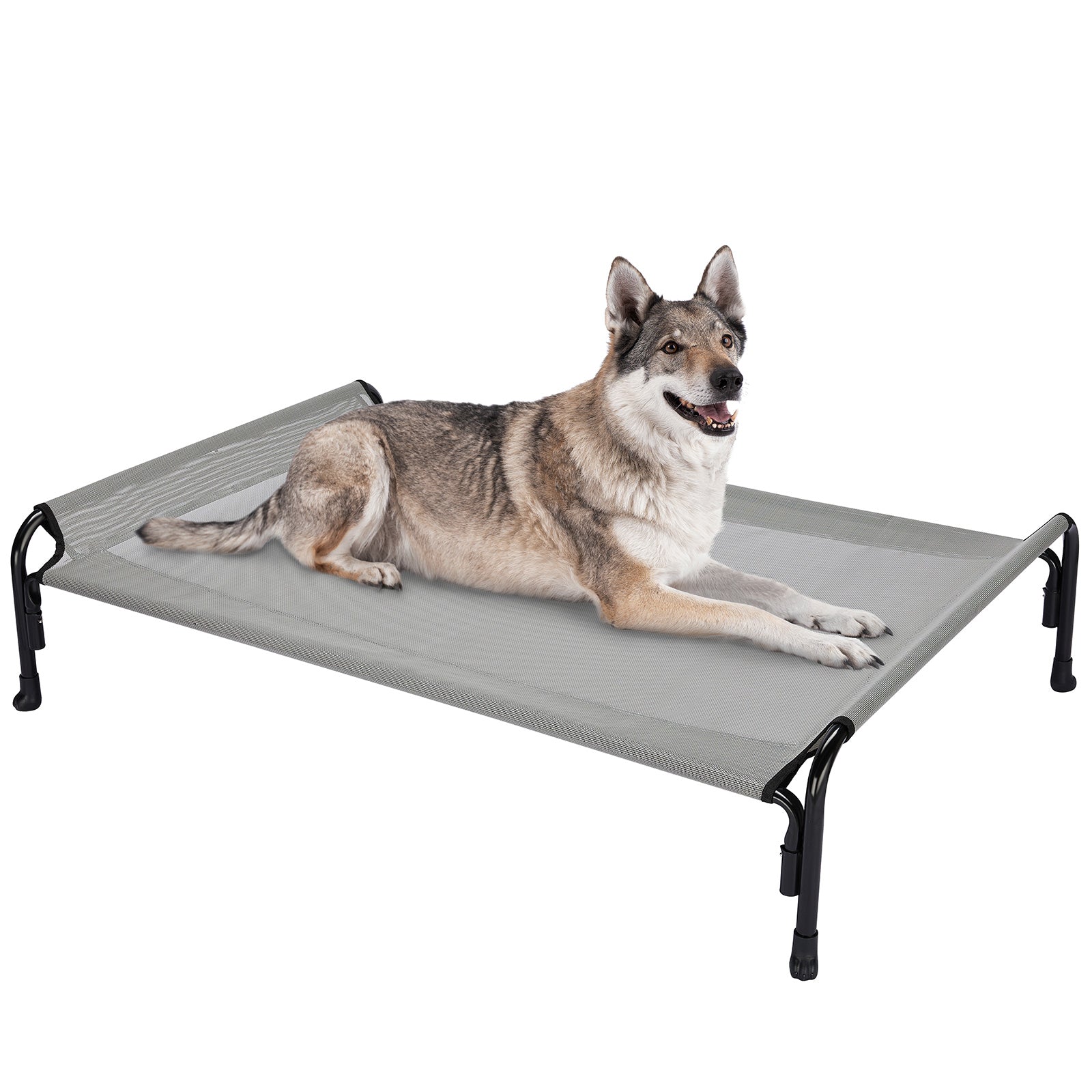 Veehoo Cooling Elevated Dog Bed， Chew Proof Dog Cot with Washable Mesh， Large， Grey