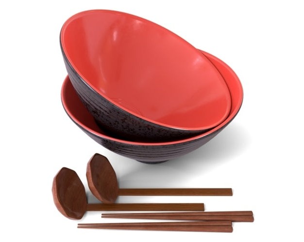 Kook Ramen Bowls With Wooden Spoons And Chopsticks 60 Oz Set Of 2 Black red