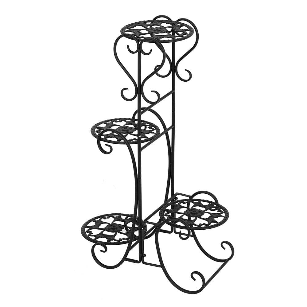 Winado 32.28 in. Tall Indoor Outdoor Black Metal Shelves Plant Pot Stand 772695161495