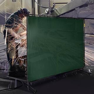 VEVOR Welding Screen 8 ft. x 6 ft. Welding Curtain Flame-Resistant Portable Light-Proof with Frame 4-Wheels Dark Green GBHJCL6X8DKJML001V0