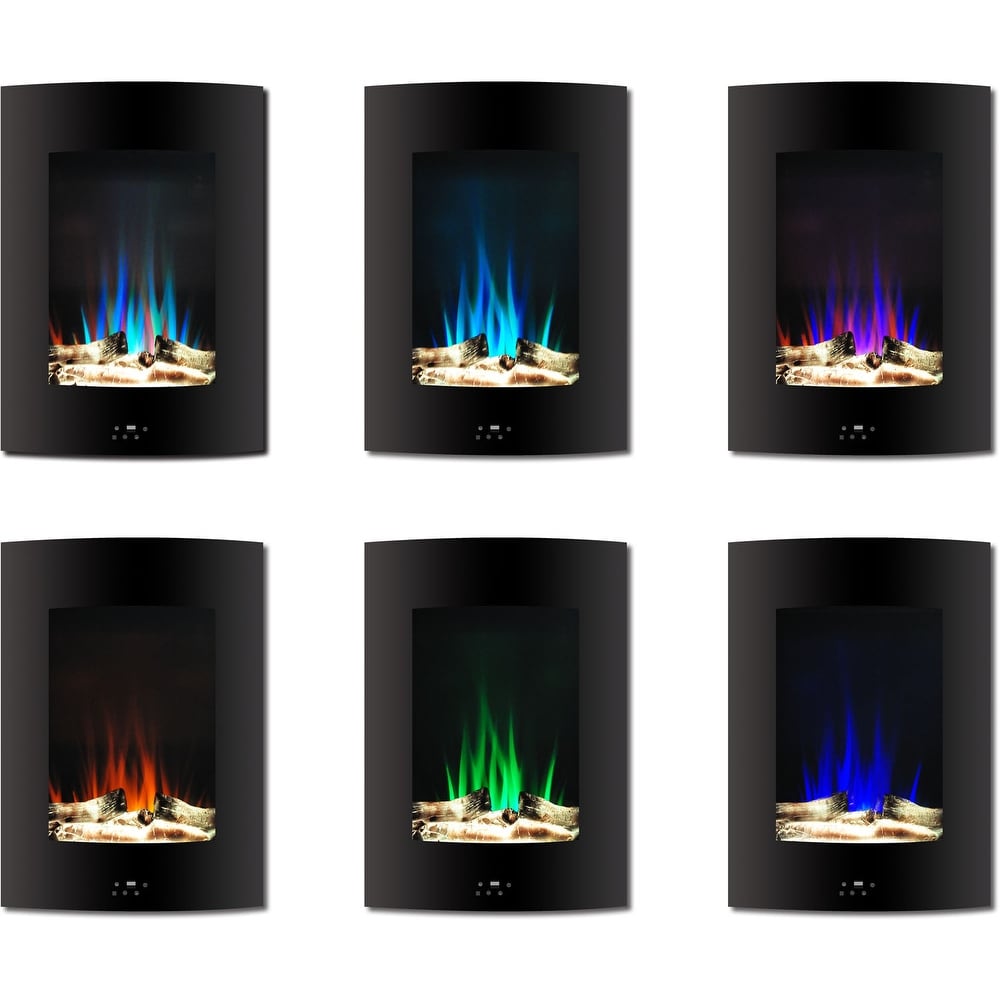 Hanover 19.5 In. Vertical Electric Fireplace in Black with Multi Color Flame and Driftwood Log Display