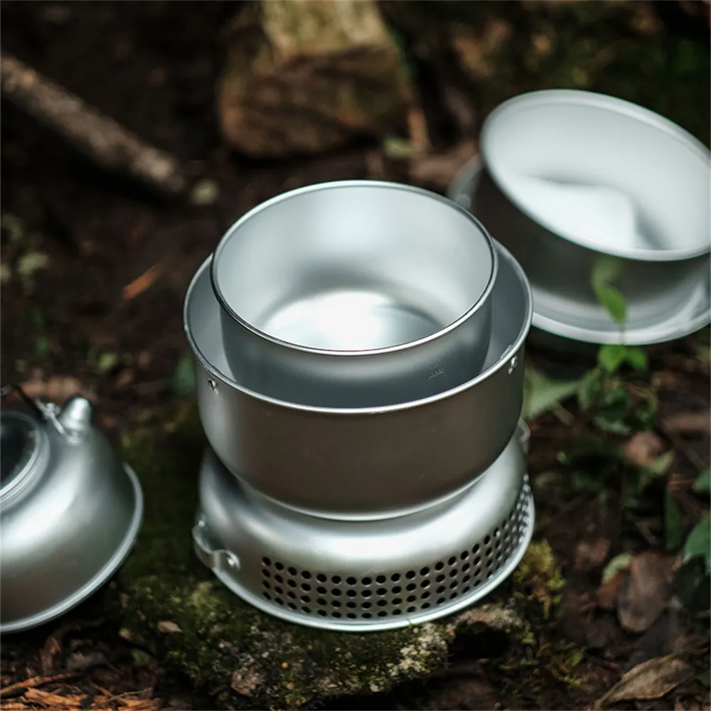 Outdoor Camping Storm Backpacking Alcohol Stove Picnic Portable Aluminum oy Folding Cooking Pot Set