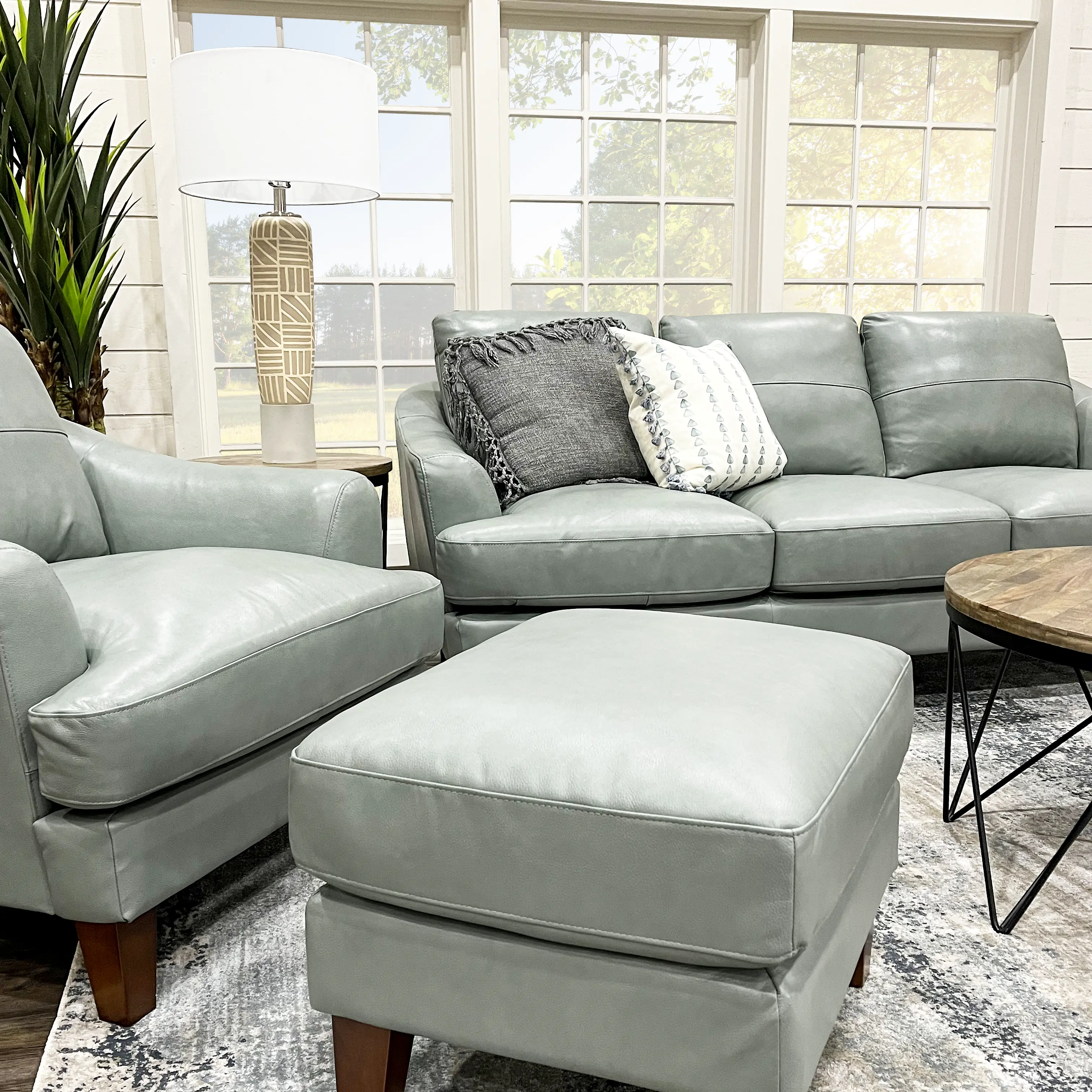 Palmer Ice Blue Leather Sofa