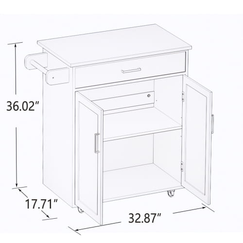 Kitchen Island on Wheels White Rolling Trolley Cart with Rubber Solid Wood Countertop One Drawer and 2 Doors Towel Rack Kitchen Island Cart， 32.68