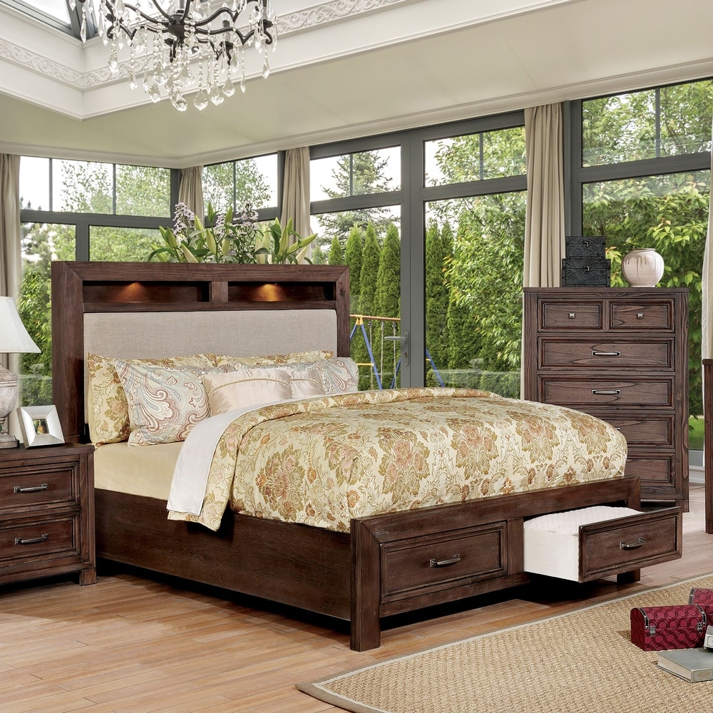 Furniture of America Nuch Rustic Solid Wood LED 2 drawer Platform Bed