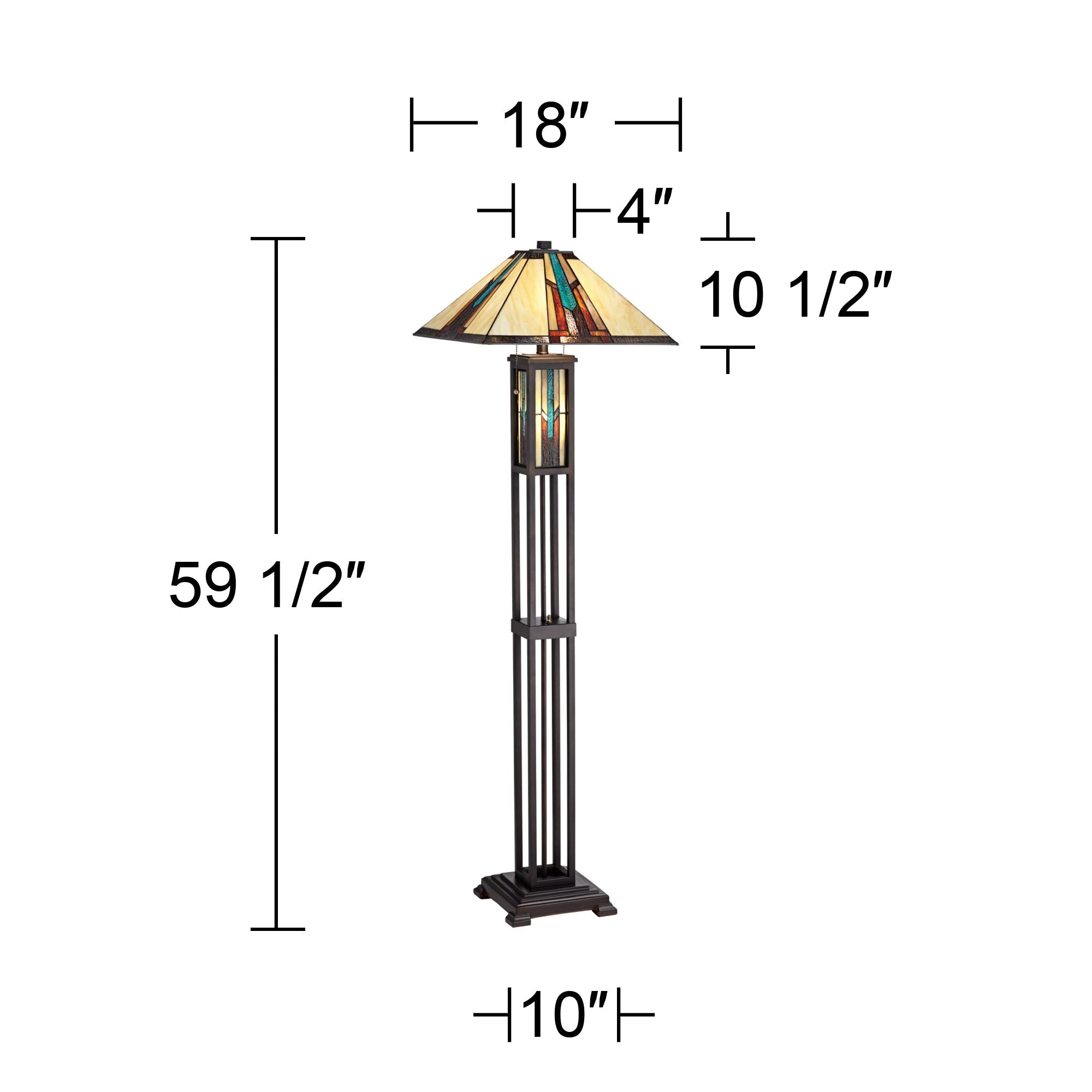 Robert Louis Tiffany Mission Floor Lamp with Nightlight LED 59.5" Tall Bronze Stained Art Glass Shade for Living Room Reading Bedroom Office