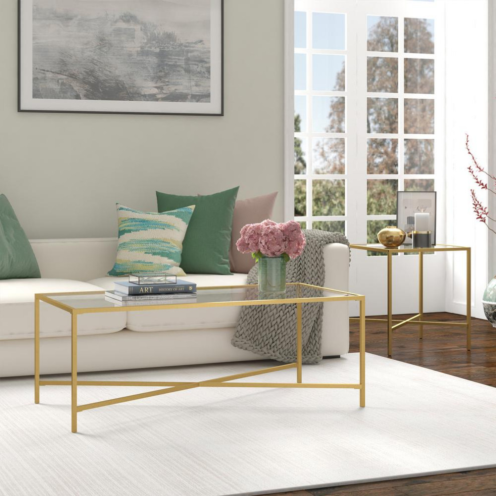 Henley 48  x27 x27Wide Rectangular Coffee Table with Glass Top in Brass   Contemporary   Coffee Tables   by BisonOffice  Houzz