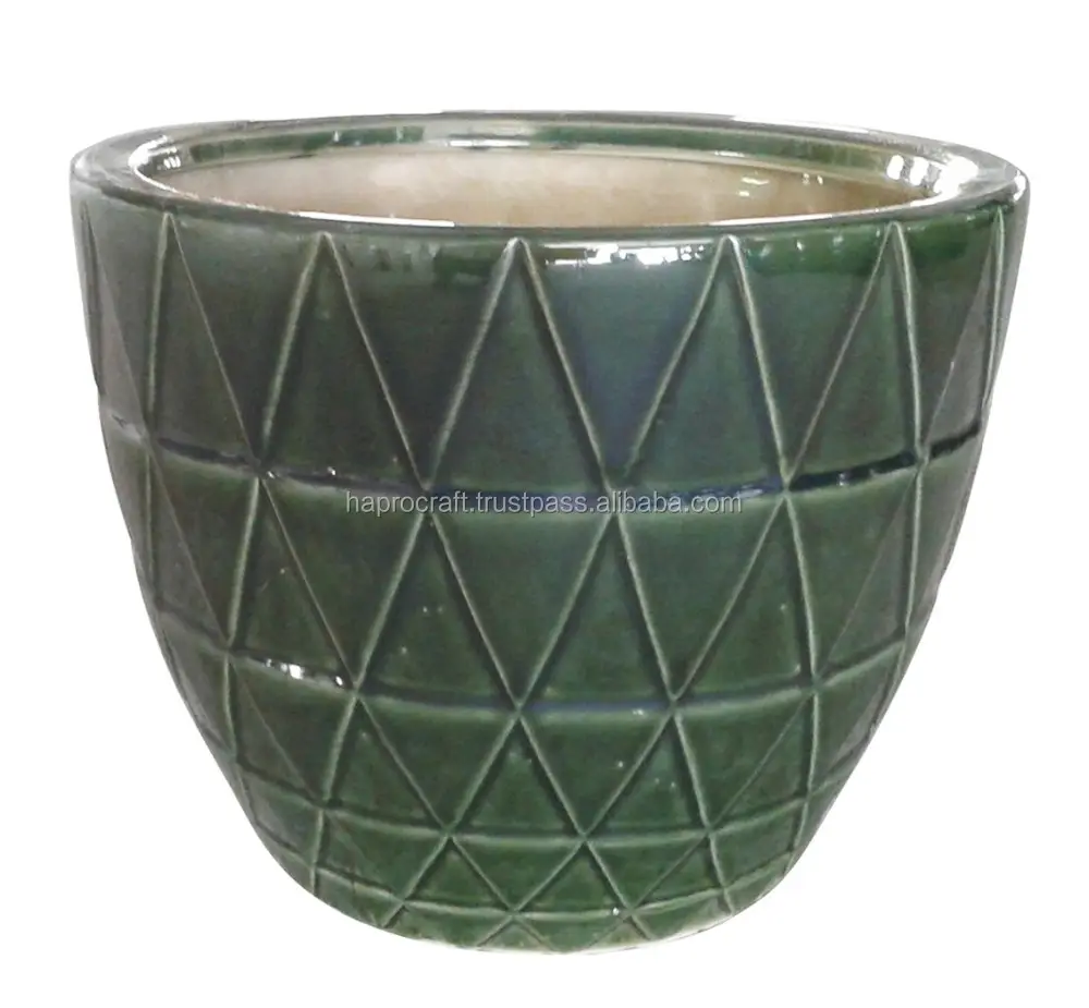 Vietnam handmade round ceramic flower planter pots  in set of 3  wholesale ceramic products