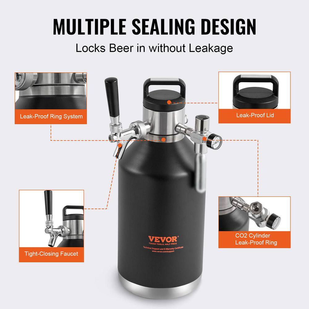 VEVOR Beer Growler Tap System 128 oz. 4L Mini Keg 304 Stainless Steel Pressurized Beer Growler with Pressure Display MNPJTHSY128OZG02SV0