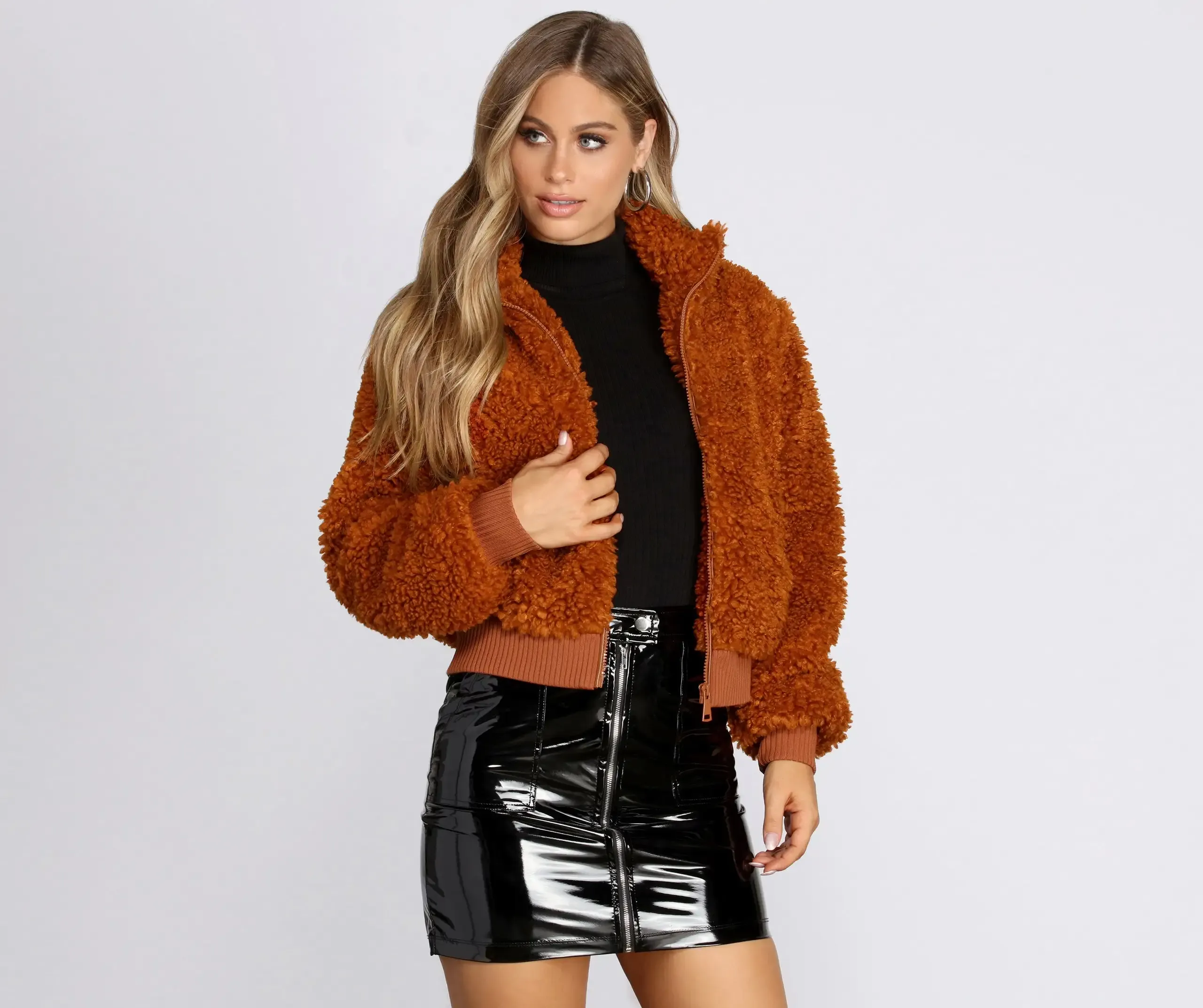 Faux Fur Zip Front Jacket