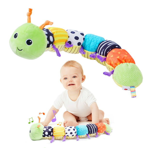 ISHANTECH Stuffed Caterpillar Baby Toys Musical Soft Infant Toy Sensory Plush Toys Crinkle Rattle with Ring Bell Design for Crawling Babies Boys Girls Newborn Preschool Toddler 3+ Month Green