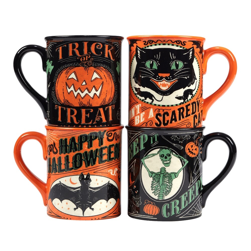 Certified International Scaredy Cat 18 oz. Mugs  Set of 4 Assorted Designs